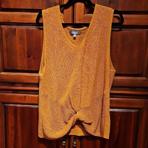 Marled Knit Mustard Sweater Vest. Front Knot/twist, SZ XL, Excellent Condition - Picture 1 of 5
